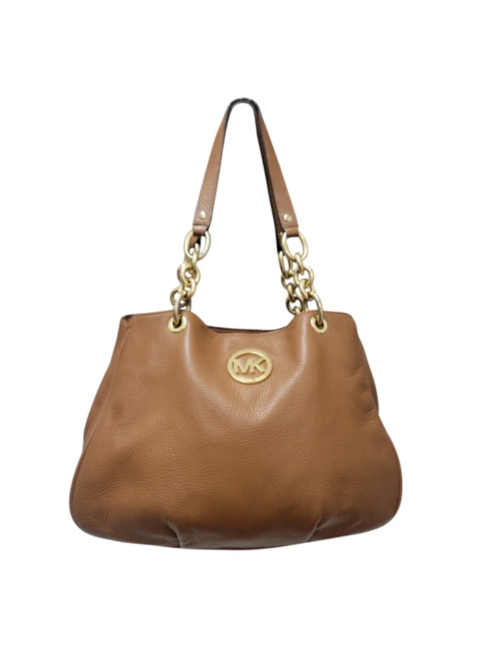 Michael Kors Fulton Brown Leather Gold Hardware Double Handle Shoulder Bag Purse
